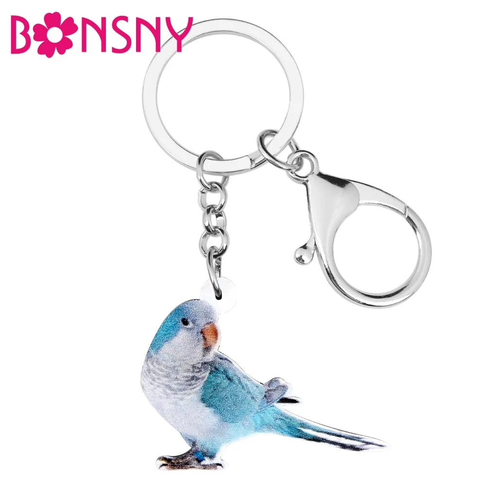 

Bonsny Acrylic Blue Myiopsitta Monachus Bird Key Chain Keychain Ring Fashion Animal Pet Jewelry For Women Girls Gift Decoration