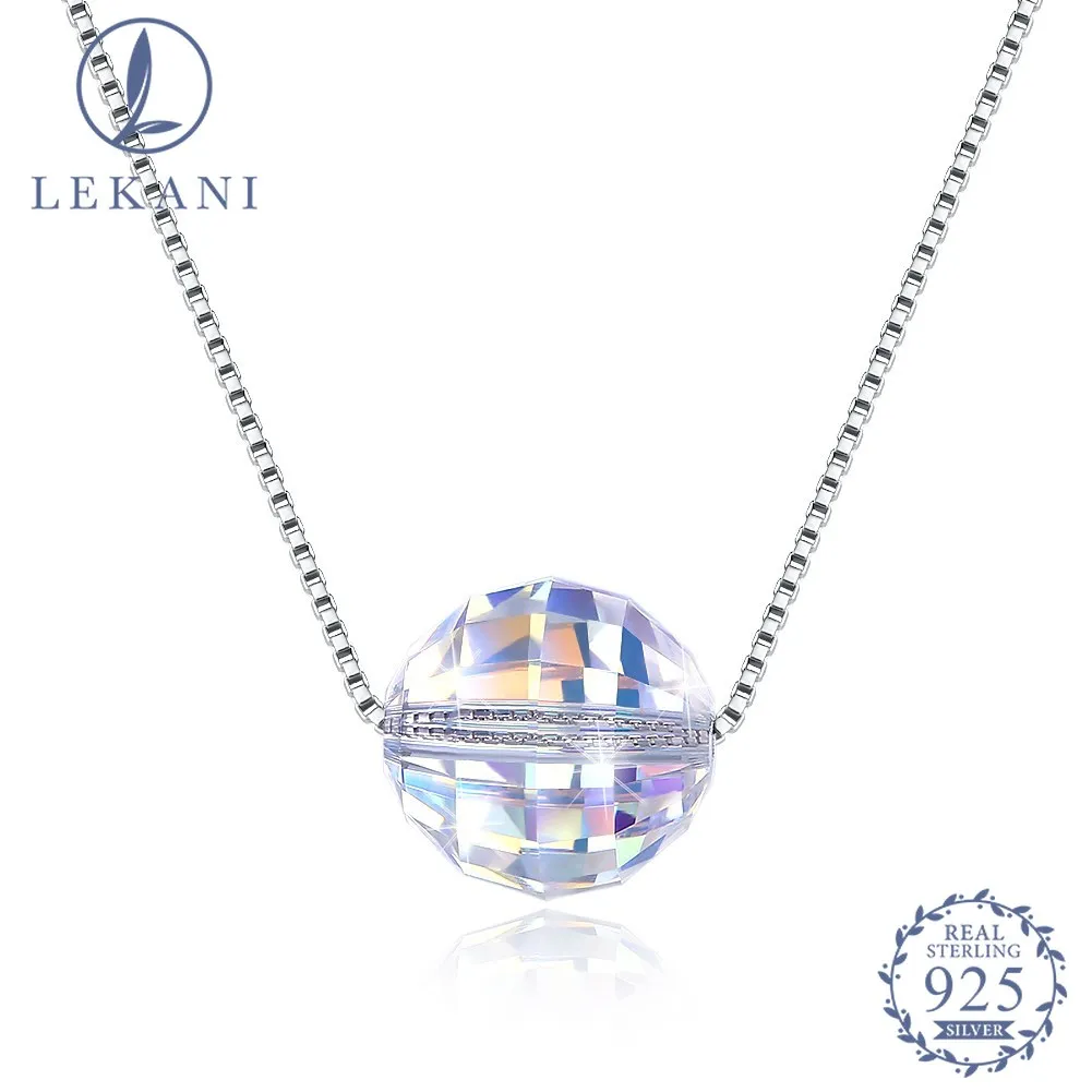 

LEKANI 925 Sterling Silver Necklace Crystal From Swarovski Fashion Elegant Round Fine Jewelry Women Party Engagement Gift