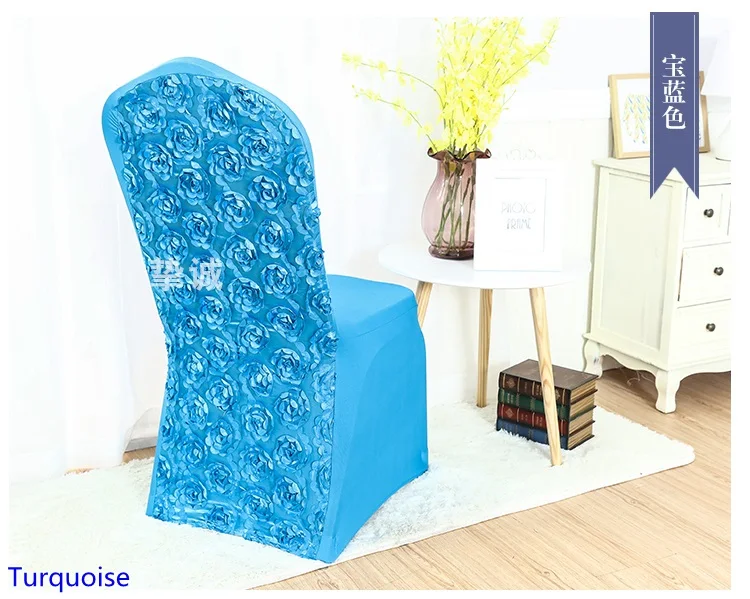 Turquoise Colour Spandex Chair Cover Rosette Chair Cover Rose Flower Embroider Design Wedding