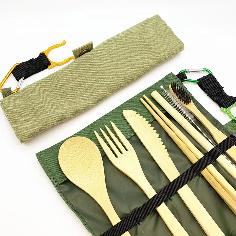 Bamboo Utensils Eco friendly Wooden Cutlery Set Flatware for Travel Camping Zero Waste Reusable