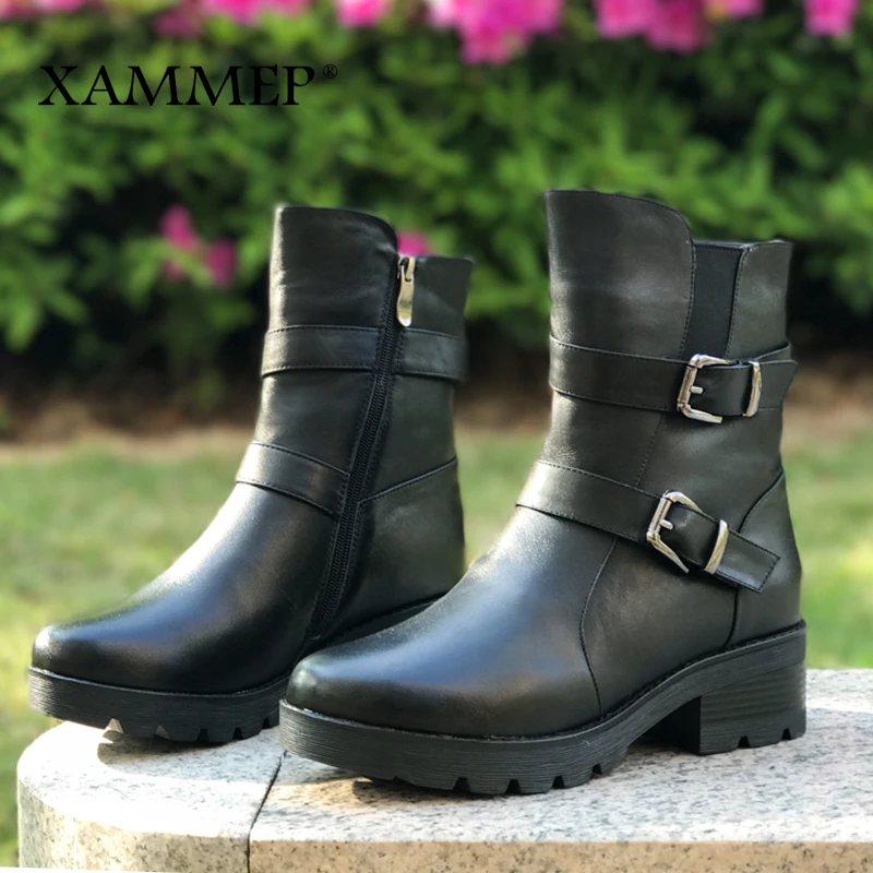 Женские зимние ботинки Xammep из натуральной кожи сапоги шерсти на платформе до