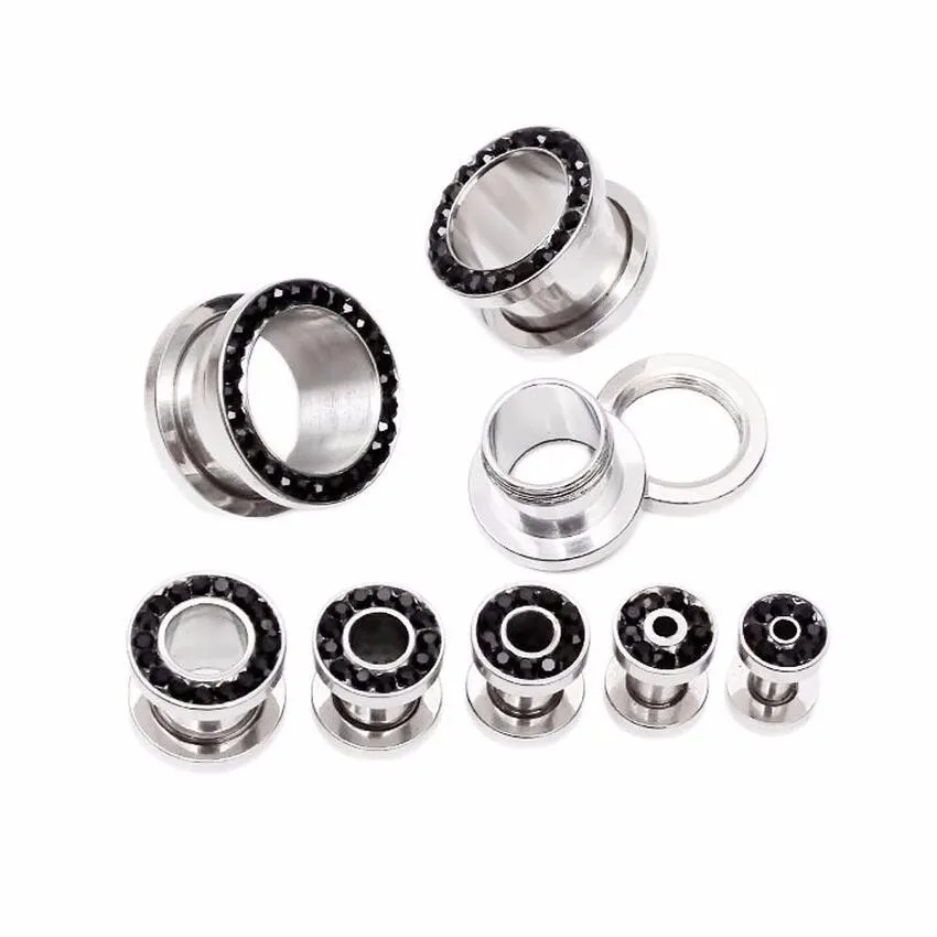 PiercingJ Punk Rhinestone Crystal Screw Tunnels Ear Expander Stretcher Plugs Piercing Gauge4