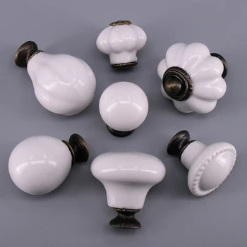 1x Various Cabinet Knob Drawer Pull White Ceramic Handles for Kitchen Wardrobe Porcelain Dresser handle for kids new 2pcs cartoon ceramic cabinet handle and knob seashell wardrobe handle child bedroom drawers knob dresser pull multi