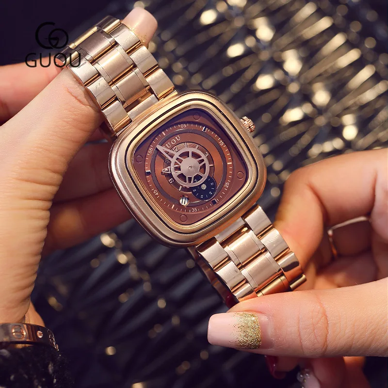 Montre Femme женские часы модные индивидуальные квадратные Роскошные розовое золото