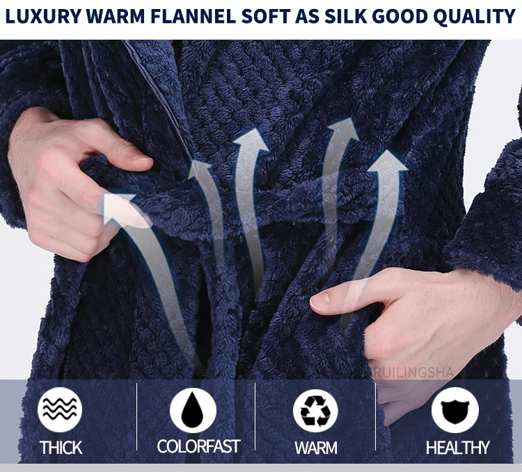 Для мужчин зимние удлиненные толстые теплые сетки фланелевый Халат Для мужчин s роскошное кимоно Банный халат Для женщин сексуальные