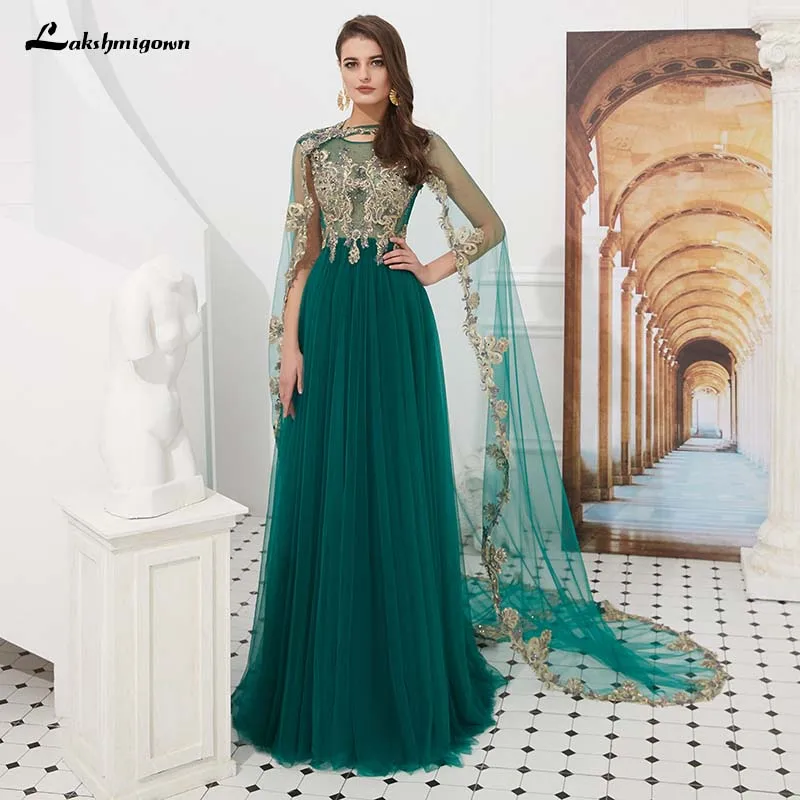 Lakshmidress/элегантное зеленое мусульманское вечернее платье со съемным шлейфом