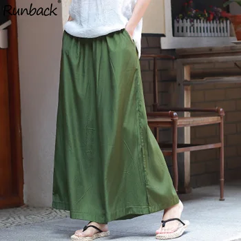 

Runback Green Wide Leg Pants Elastic Waist Loose Plus Size Women Trousers Work Pantalon High Waist Boho Pants Capri Pants Women