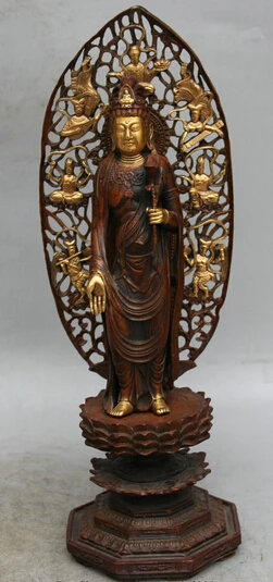 

JP S0524 14" Chinese Buddhism Purple Bronze Gild Kwan-yin Guan Yin Boddhisattva Statue B0403