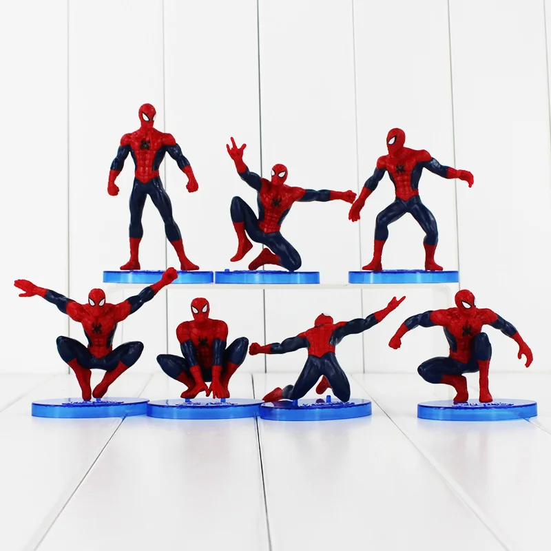 

7Pcs/Lot Spider Man Action Figure Spiderman Model Toys With Base Children Birthday Gift Collection Toy