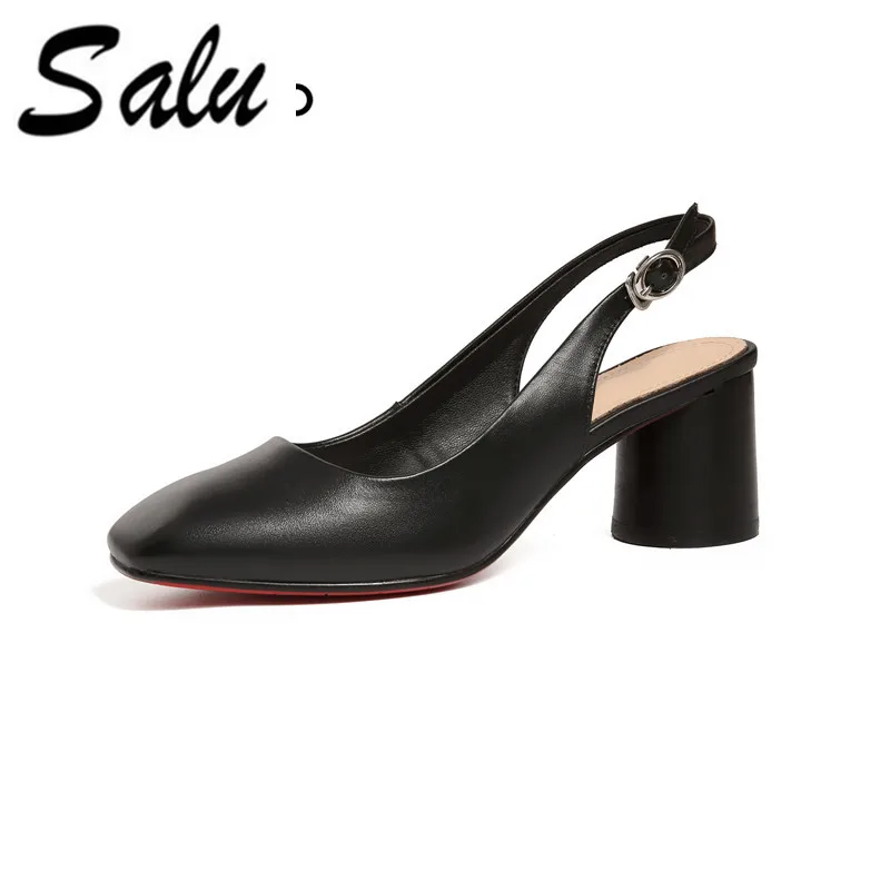 

Salu 2018 fashion sandals summer shoes woman casual comfortable square heel sandals women genuine leather med heels shoes