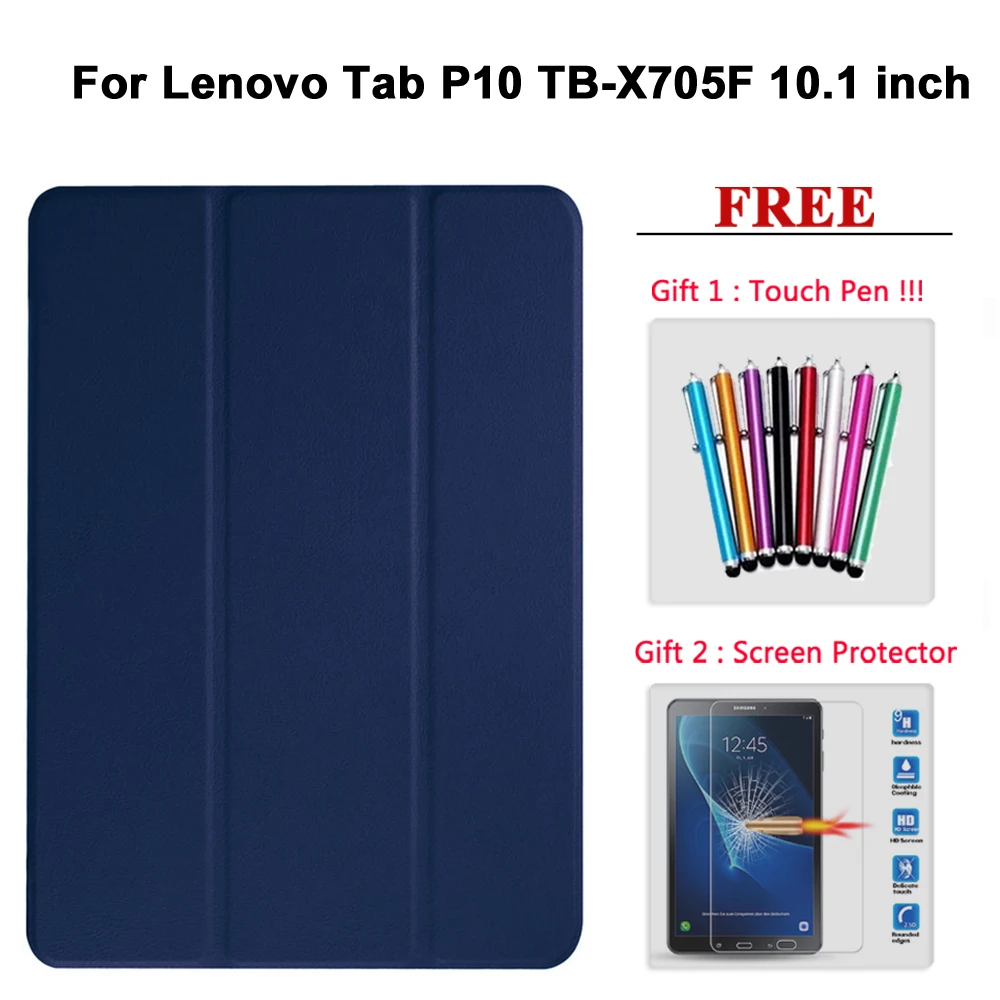 Защита экрана стекло+ чехол для lenovo Tab P8/P10/Tab3 tab4 7 Эфирное/Tab 3 8 Plus Умный Магнитный чехол из искусственной кожи - Цвет: tab p10