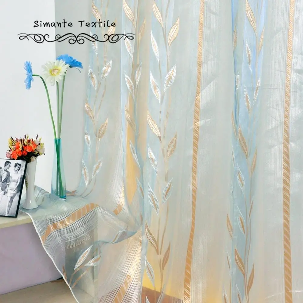 Buy Free shipping modern leaf design jacquard blue