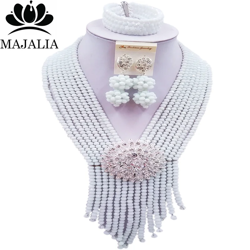 

Majalia Luxury African Beads Jewelry Set White Crystal Beads Bride Jewelry Nigerian Wedding African Beads Jewelry Sets 8CS001