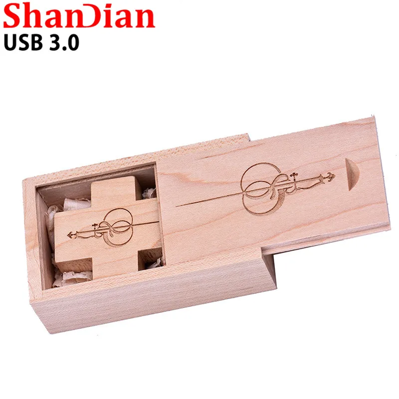 SHANDIAN хит продаж USB3.0 usb накопитель в виде деревянного Креста + коробка USB флеш карта