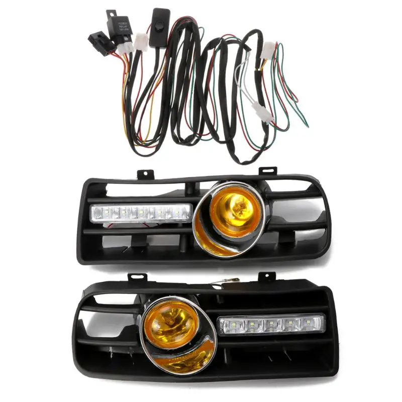 Одна пара Передняя Нижняя сторона бампера решетка с светодиодный светильник тумана и DRL светильник для VW GOLF MK4 - Цвет: Y