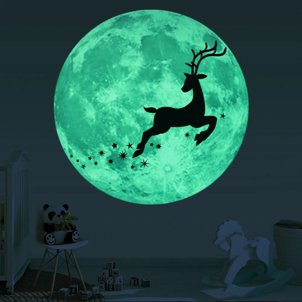KAKUDER Рождественская Наклейка на стену светящаяся Луна 3D олень для детской комнаты светится в темноте спальня флуоресцентная Луна наклейка 43. Oct.11