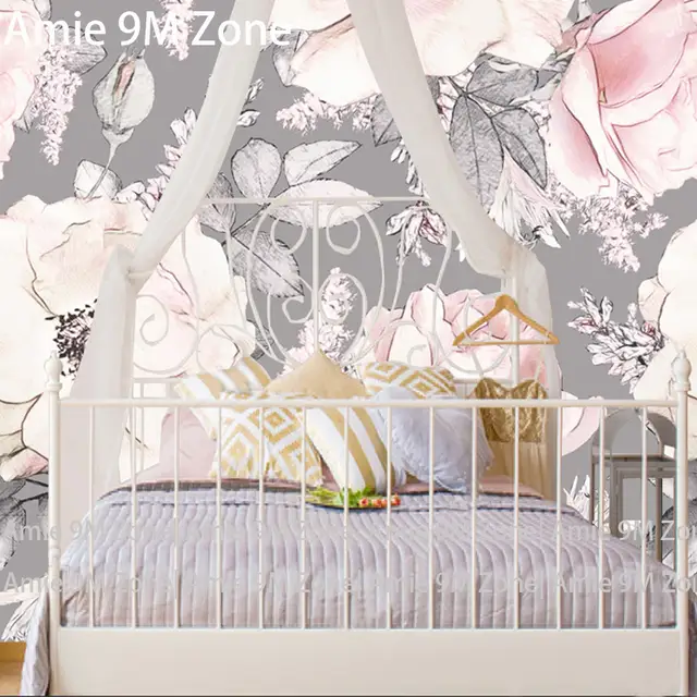 Us 27 98 Tuya Art Mural Wallpapers White Pink Grey Floral Pattern For The Bedroom Kid S Room Wallpaper Decoration Large Size In Wallpapers From Home