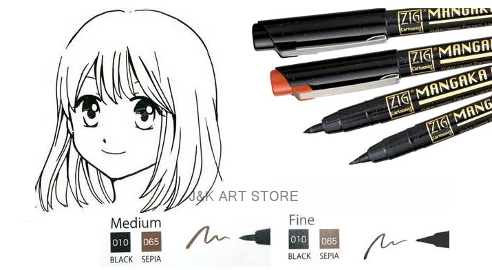 Kuretake Zig Mangaka Pack Of 4 Assorted Cartoonist Manga Pens Flexible Brush Tip Pens Pen Ph Pen 9pen Pvc Aliexpress