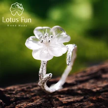 Lotus Fun, 925 пробы, серебряные кольца для женщин, натуральные ювелирные изделия ручной работы, цветок под дождем, открытое обручальное кольцо для женщин