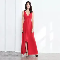 Eightree V образным вырезом Алина красные вечерние платья 2019 разрез рукавов длиной до пола Длина шифоновое платье для выпускного элегантная