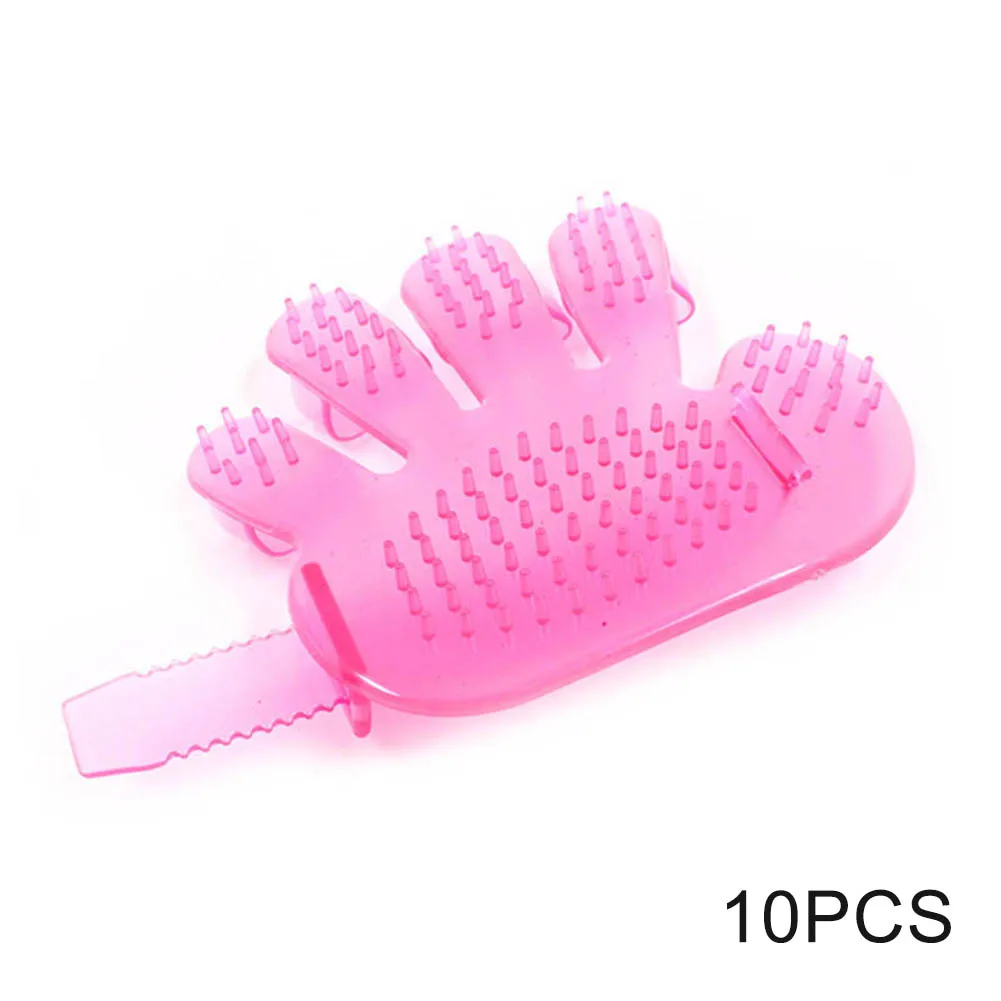 Pink 10pcs Щетка ручного типа для домашних животных 5 пальцев однотонная силиконовая щетка для ухода за домашними животными Массажная перчатка H99F - Цвет: Pink 10pcs