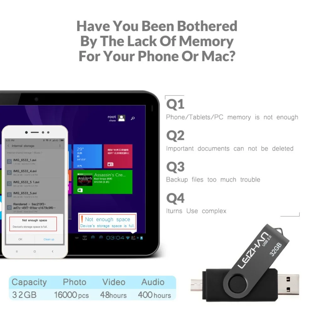 LEIZHAN 128 Гб OTG USB флеш накопитель 64 ГБ Micro Pendrive 32 16 8 4 карта памяти компьютер