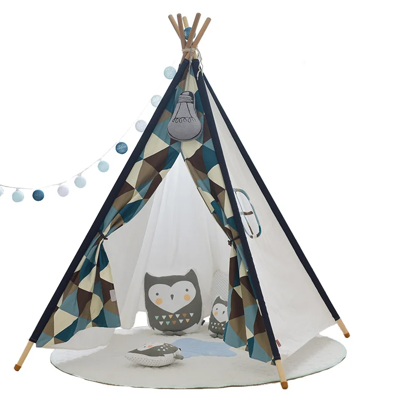 

Children's Cloth Tent Indoor Play House Spire Pentagonal Orange Triangle Tent Portable Large Space Indian Baby Princess Tent