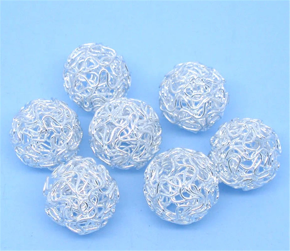 DoreenBeads 20 серебристых шаровых бусин полых из проволоки 18 мм (B07881) yiwu|beads 18mm|beads beadsball