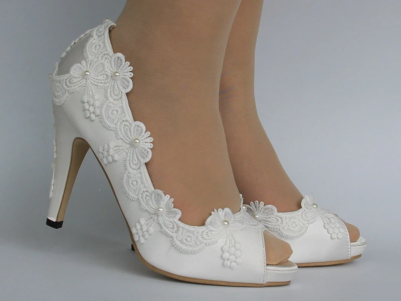 lace peep toe wedding shoes
