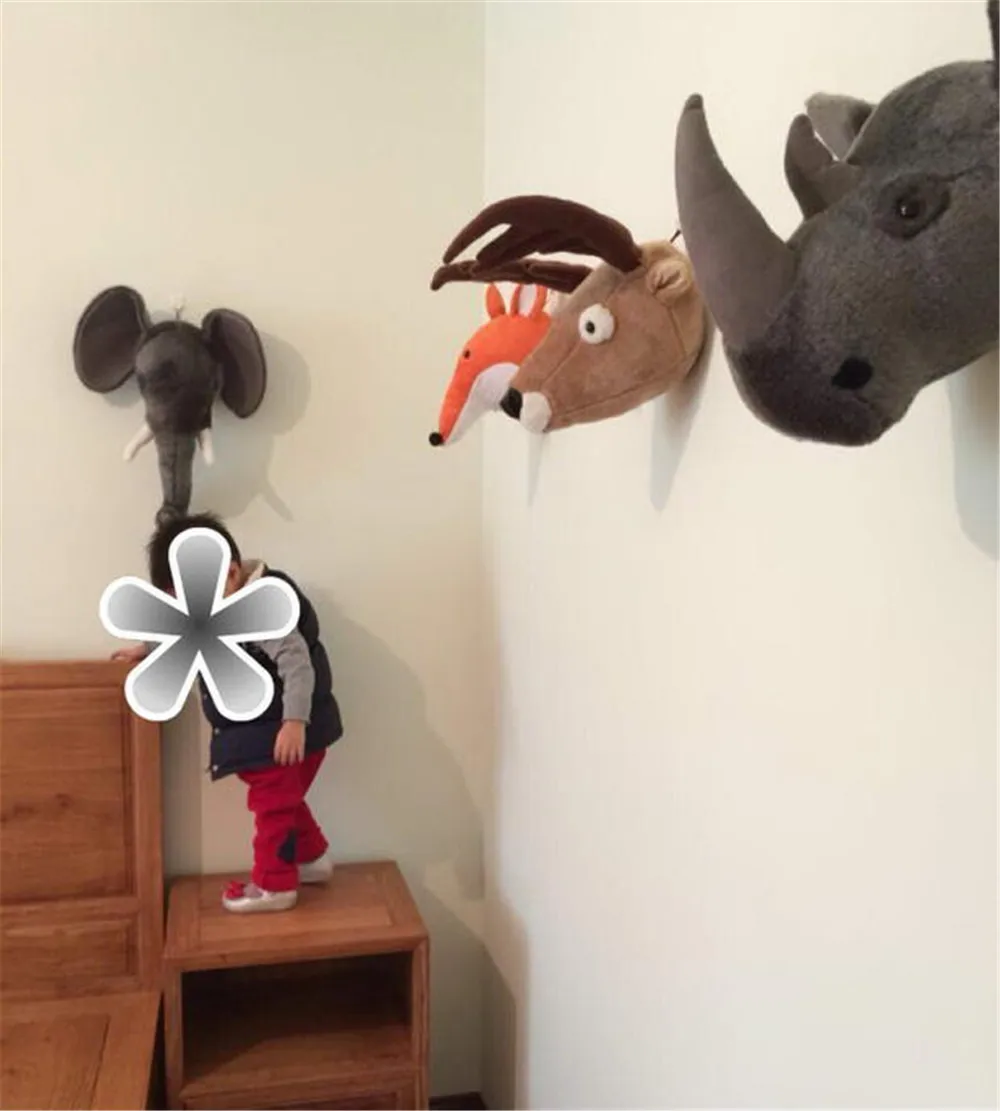 animals elephant fox deer head plush toys home decoration 4