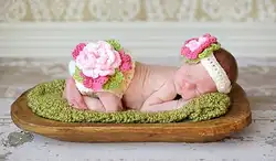 Новый ручной крючком для маленьких девочек Банданы для мужчин с большим цветком подгузник комплект для малышей новорожденных крючком
