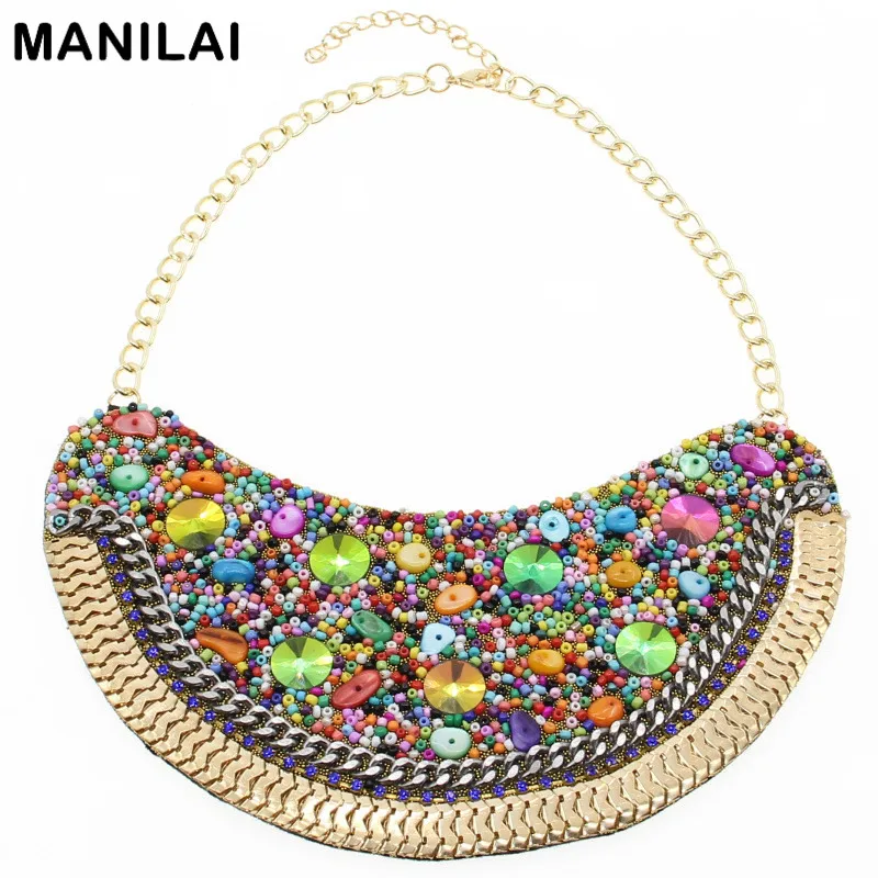 

MANILAI 4 Design Women Statement Charm Collar Chokers Moon Shape Rhinestones Beads Fashion Accessories Collar Necklaces CE2797