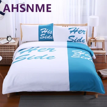 

AHSNME His&Her Side Solid color is simple Duvet Cover Set 3pcs set Twin Full Queen king No Fading