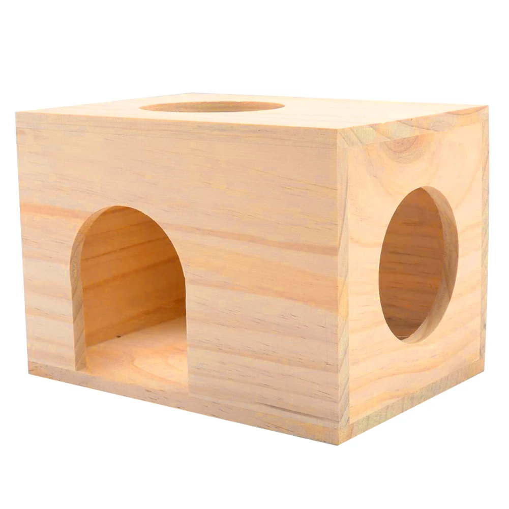 New Wood Pet Mouse Cabin Hamster Flat Top House Hideout Sleeping Cage Nest Play Toy