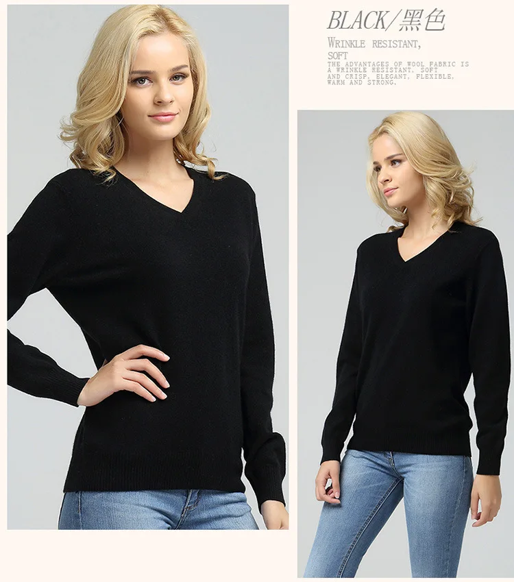 Camisola de Malha Feminina de Manga Comprida com Decote em v de Cashmere Suéter e Pulôver Jveii Mulheres Jumpers Feminino Outono Inverno Magro Ocasional 14 Online shopping