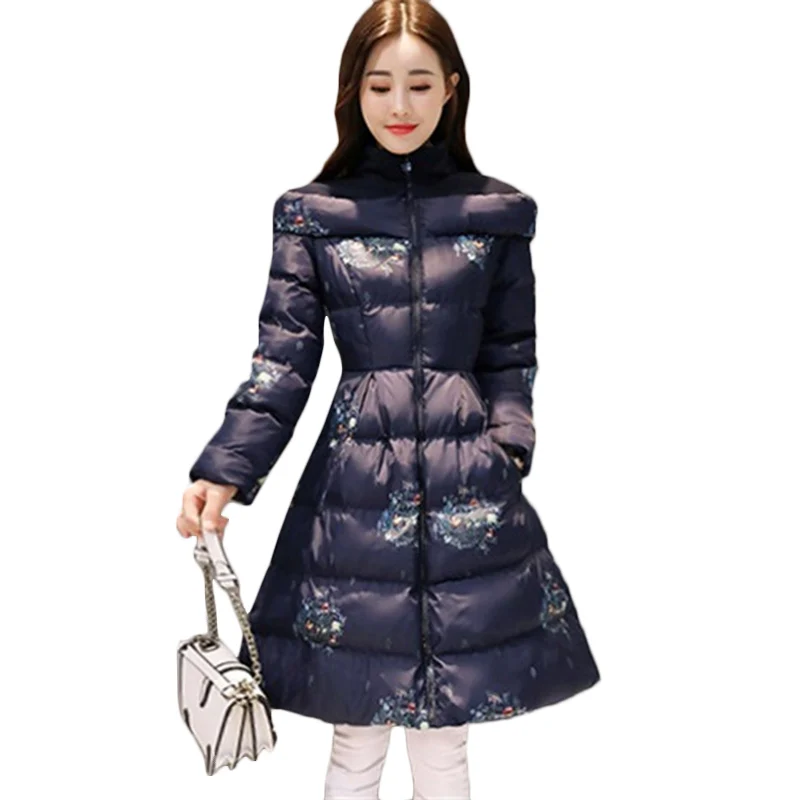 Новая женская хлопковая куртка с принтом осенне-зимняя модная теплая пуховая хлопковая куртка s Женская длинная Повседневная парка больших размеров 3XL F806