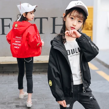 

2018 Baby Boys Jackets Children Hooded Smiling Face Printed Girls Outerwear 4-13 Years Kids Windbreaker Spring Autumn Clothes