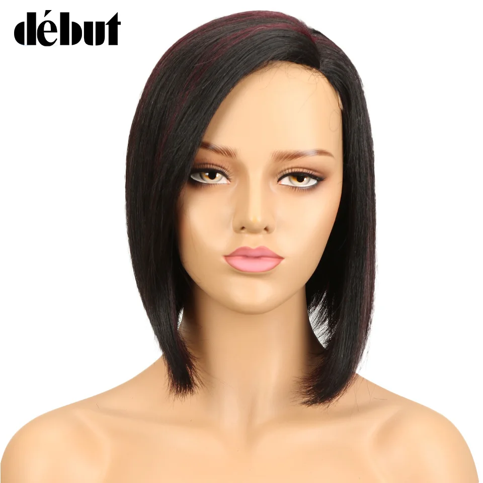 

Debut Remy Brazilian Lace Human Hair Wigs blunt Cut Silky Straight BOBO Human Hair Wigs TT1B/27Ombre Color Wigs For Black Women