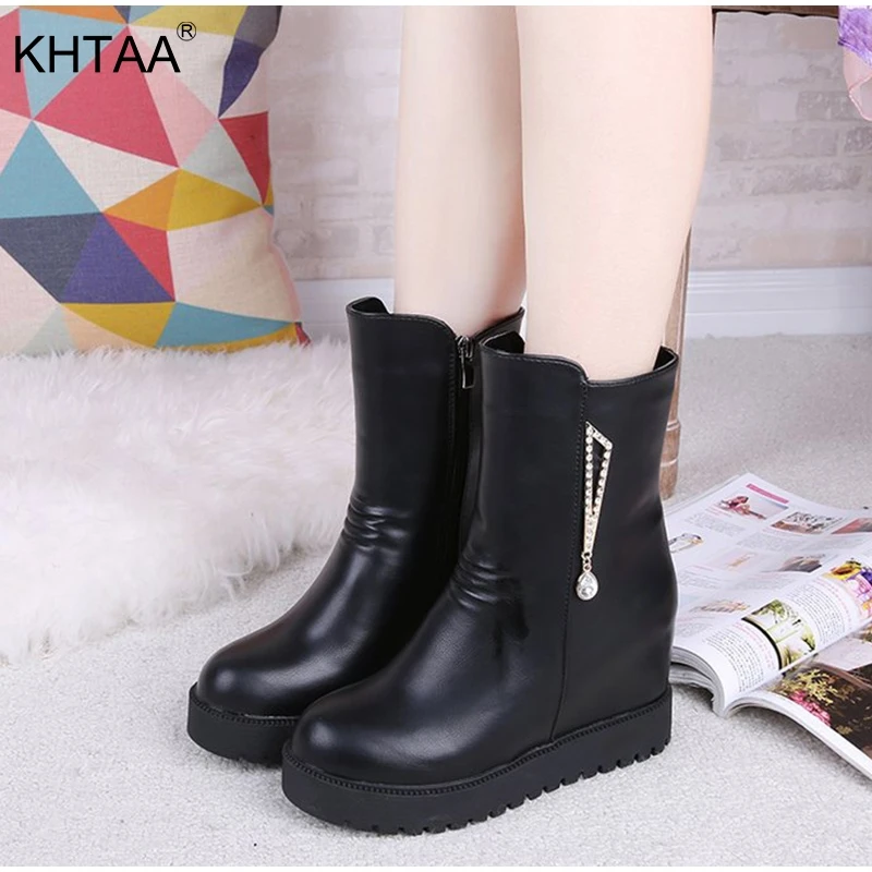 Women Casual Flat Platform Winter Boots Female Zipper Crystal Creepers Short Plush Snow Boots 2018 New Height Increasing Shoes Women Casual Flat Platform Winter Boots Female Zipper Crystal Creepers Short Plush Snow Boots 2018 New Height Increasing Shoes