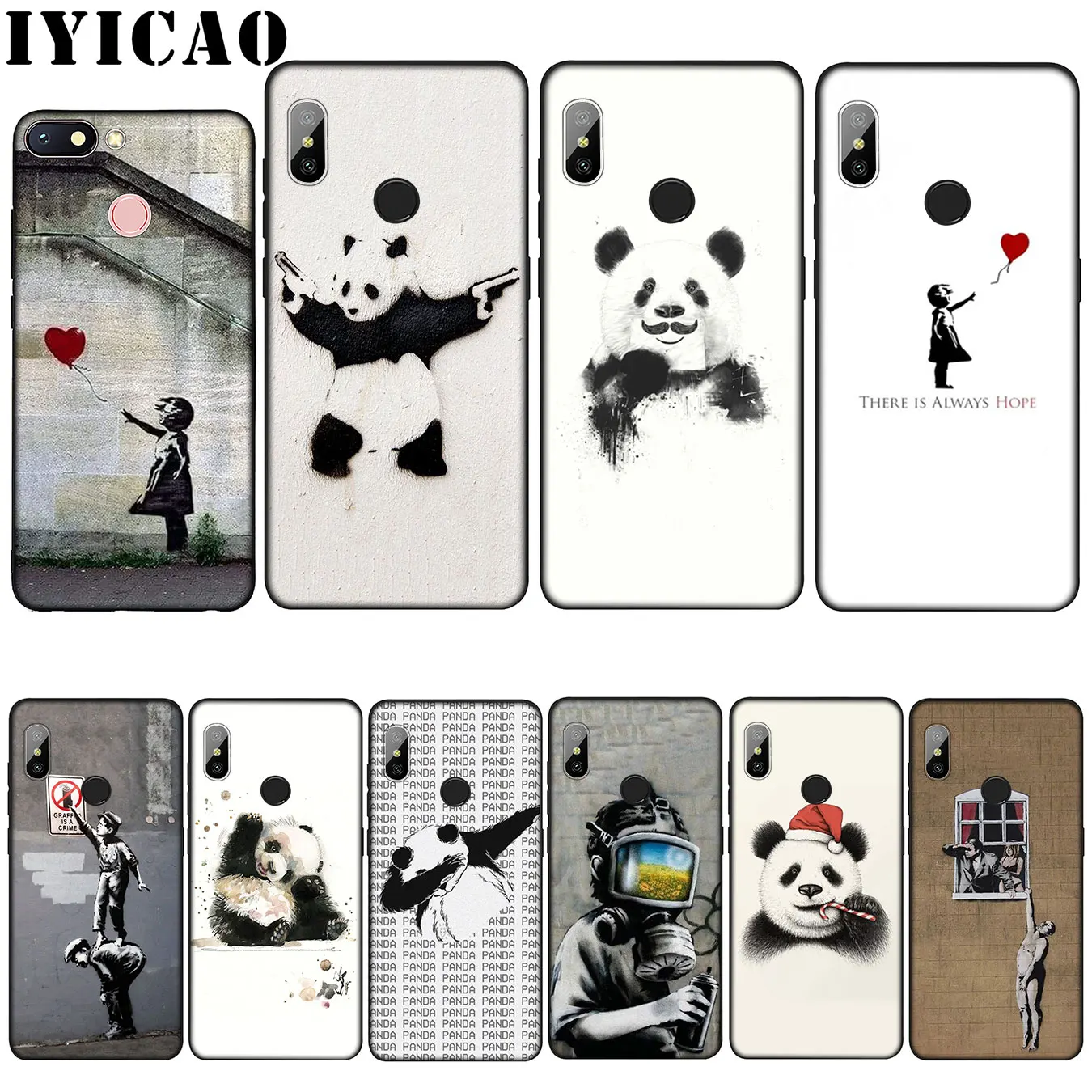 

IYICAO Street Art Banksy Graffiti Panda Soft Silicone Case for Xiaomi Mi 9 8 A2 Lite A1 6 pocophone f1 MAX 3 mi9 mi8 mia2