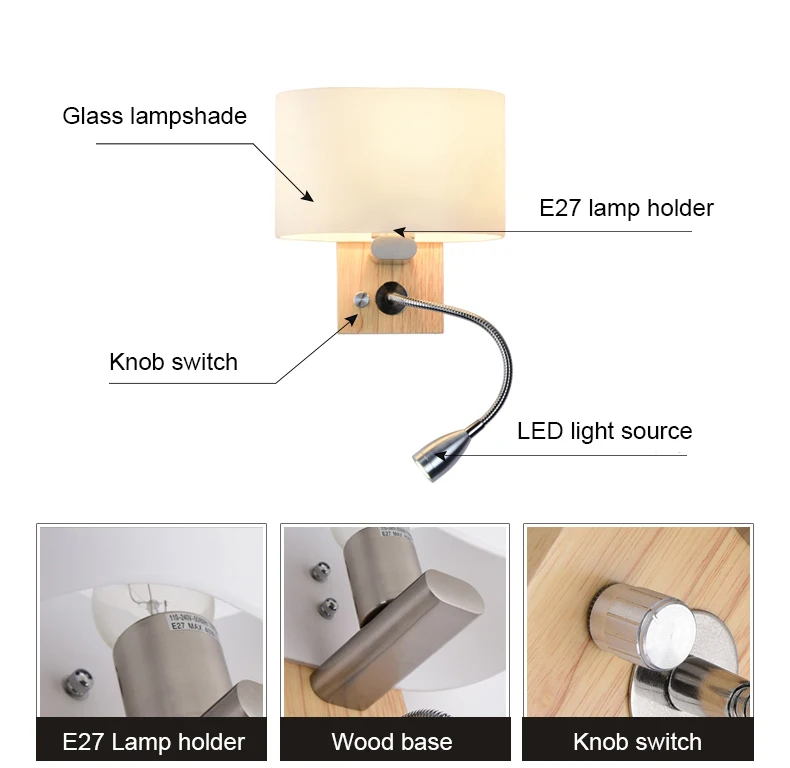 Светодиодный настенный светильник для спальни, прикроватный светильник, регулируемый книжный светильник, настенный светильник, светодиодный настенный светильник s для дома, тканевый туалетный светильник E27