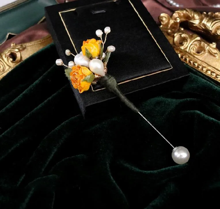 

CSxjd Handmade Charm Jewelry Natural pearl Yellow red and pink rose dried flowers brooch Wedding brooch pin