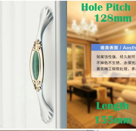 

C:C:128mm 5.04" Length 155mm 6.10" Jade green luxury furniture handle crystal drawer handle