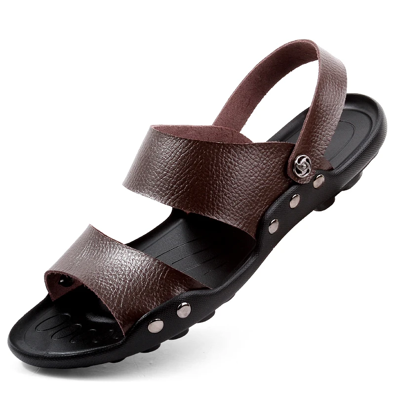 Сандалии из натуральной кожи мужские, г. летние,, шлепанцы пляжная домашняя обувь hombre sandalia, черный цвет, большие размеры 39-47