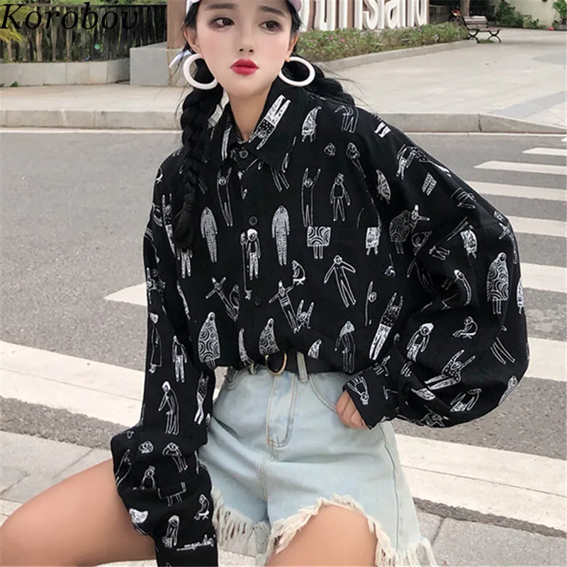 Korobov Harajuku для женщин Новинка 2019 года Blusas корейский характер печати Блузка