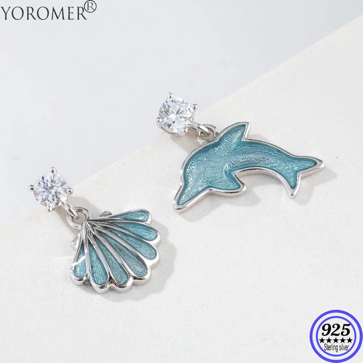 

YOROMER 925 sterling silver earrings zirconia small shell dolphin Drop earring women simple Dangle earring fashion Jewelry white