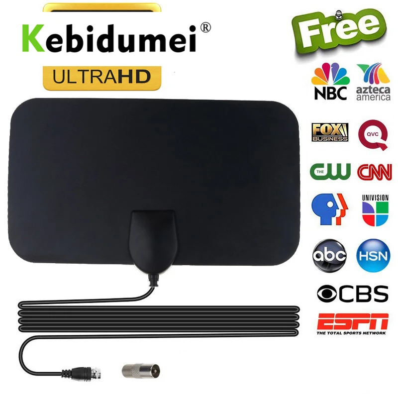 Kebidumei 4K 25DB цифровая ТВ антенна с высоким коэффициентом усиления HD tv DTV Box EU Plug 50 Miles усилитель активная Внутренняя антенна HD плоский дизайн