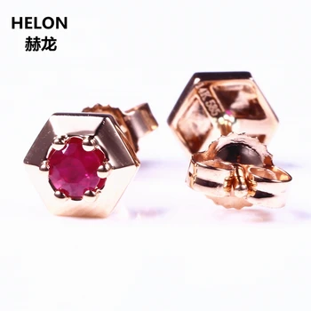 

Solid 14k Rose Gold Earrings Natural Ruby Women Trendy Stud Earrings Fine Jewelry Charming Classic