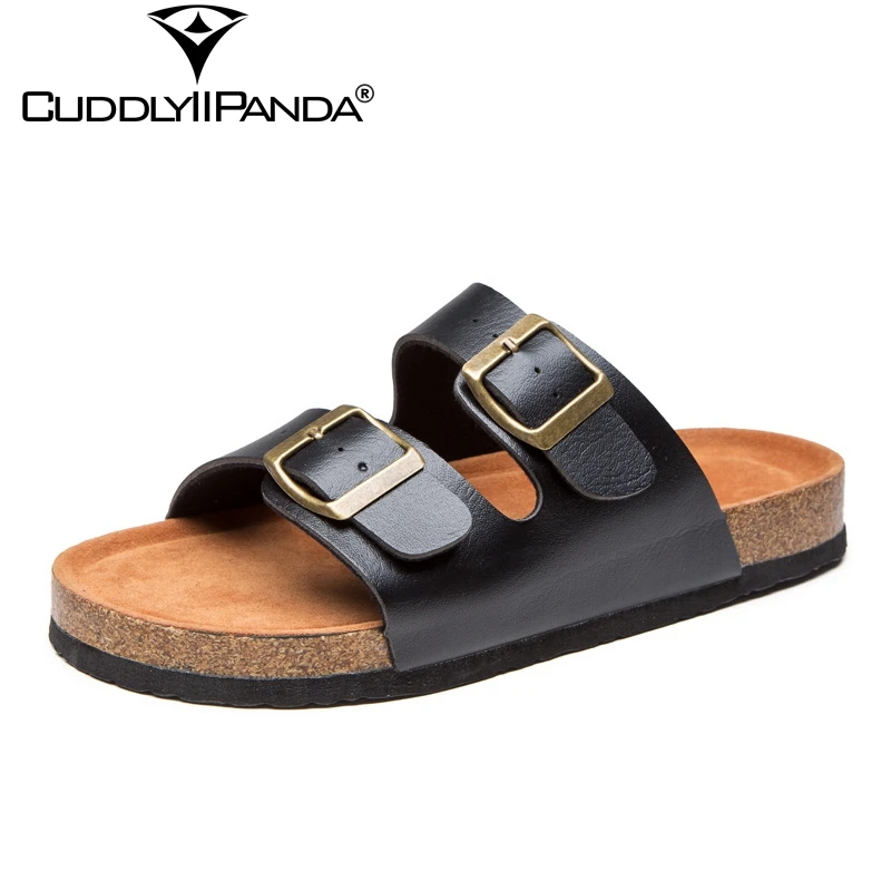 

CuddlyIIPanda 2019 Buckle Strap Women Slippers Plus Size Beach Slides Summer Cool Cork Slippers Metal Buckle Sandalias Mujer