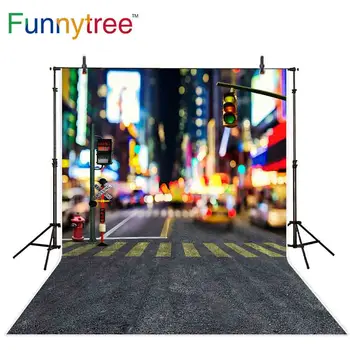 

Funnytree photo studio backgrounds crossroads city street bokeh light sidewalk photography backdrops photocall photozone fabric
